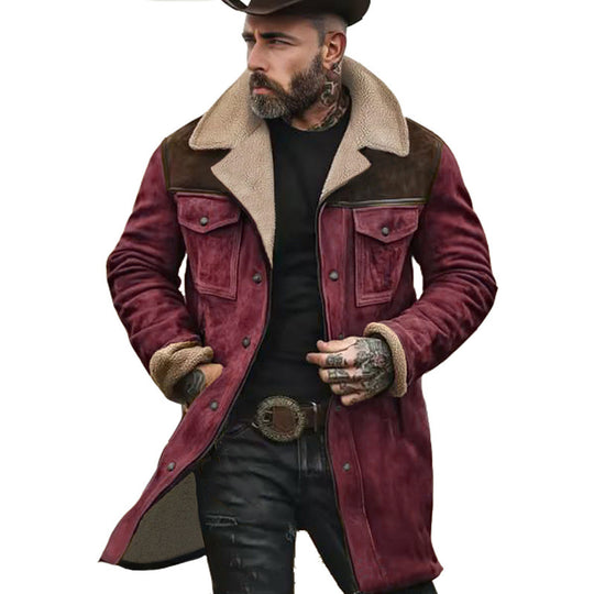 Herren Langer Sherpa-Mantel mit Kunstfellfutter und Wildlederoptik Nord Taschen