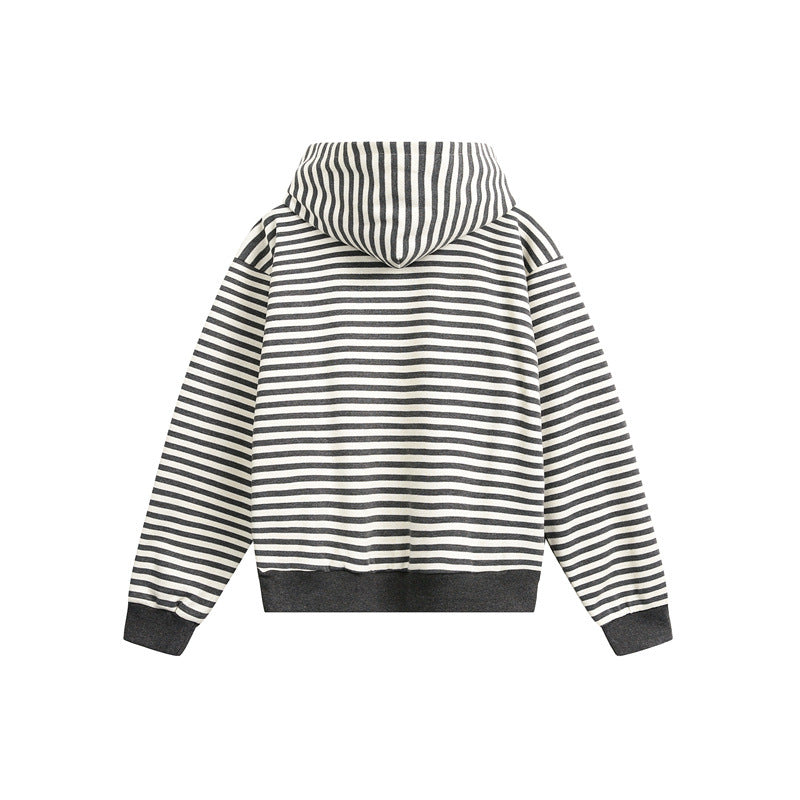 Unisex Gestreifter Kapuzenpullover im Boxy-Cut mit Raglanärmeln Nord Taschen