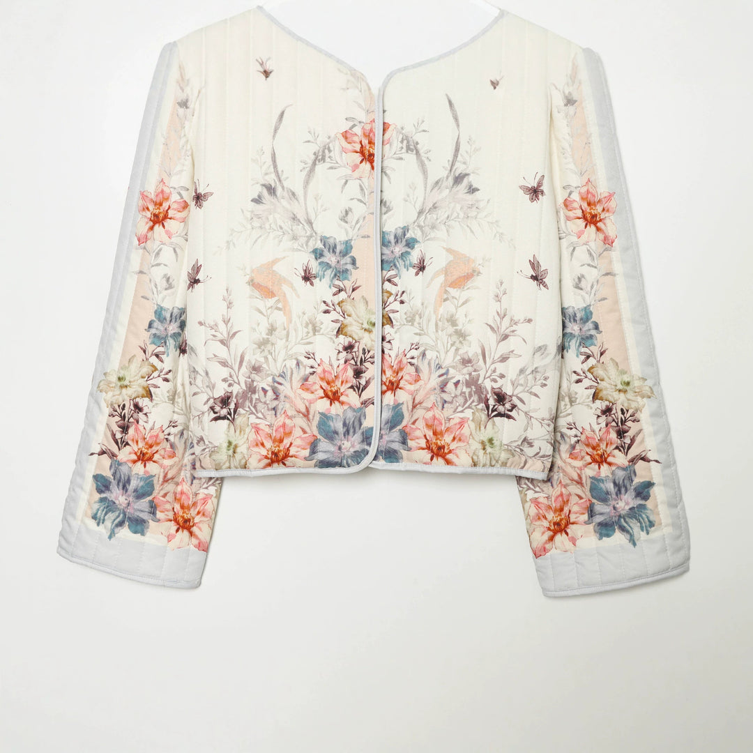 Damen Gestepptes Cropped Übergangsjacke mit floraler Allover-Print und Rundhalsausschnitt Nord Taschen