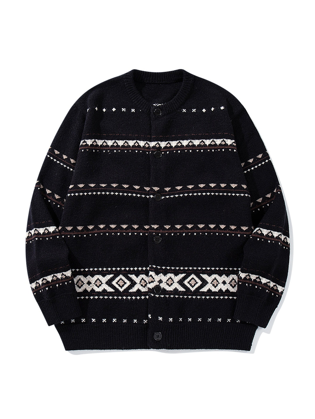 Unisex Strukturierte Jacquard-Strickjacke mit Rundhalsausschnitt, Oversize-Passform und Knopfleiste Nord Taschen