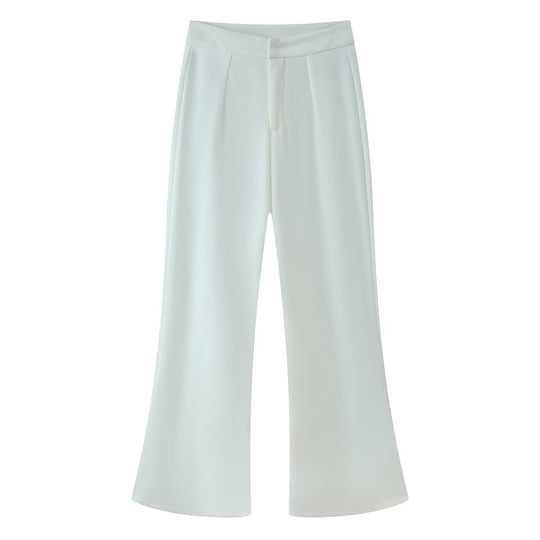 Damen hochtaillierte Palazzo‑Hose mit weitem Bein, Bundfalten und verdecktem Verschluss Nord Taschen