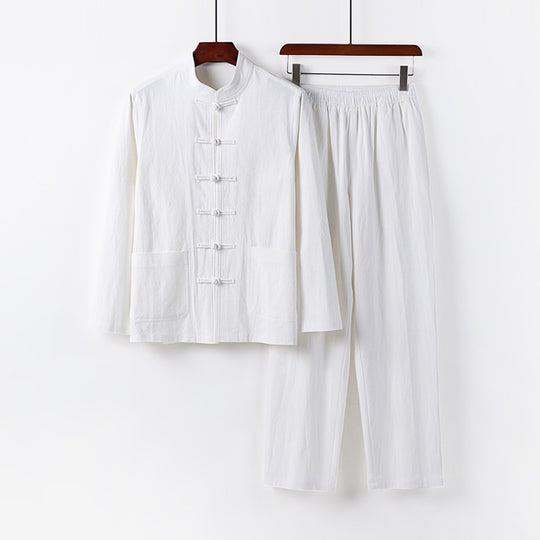 Herren Lockeres Hanfu-inspiriertes Freizeit-Set mit Stehkragen und Knotenverschlüssen Nord Taschen