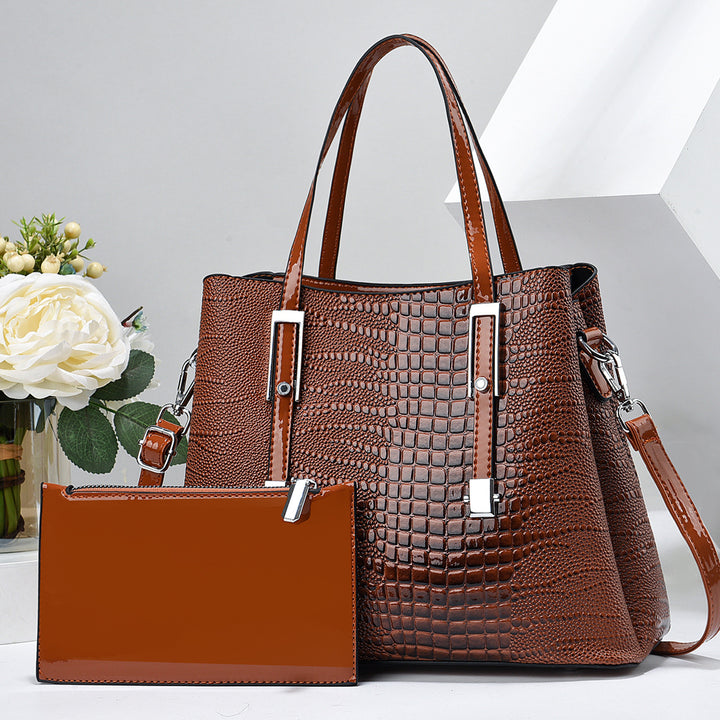 Damen elegante Handtasche mit glänzender Krokodilprägung und abnehmbarer Clutch Nord Taschen