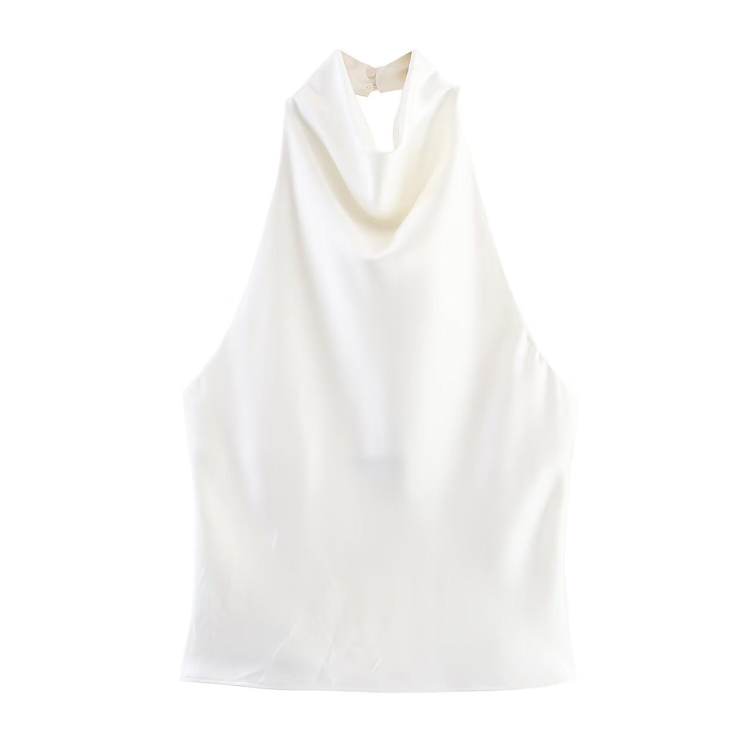 Damen elegantes Haltertop mit fließendem Schnitt und dekorativen Details