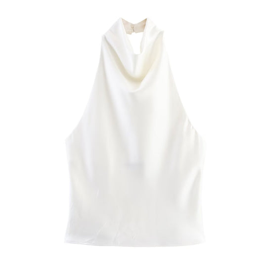 Damen elegantes Haltertop mit fließendem Schnitt und dekorativen Details