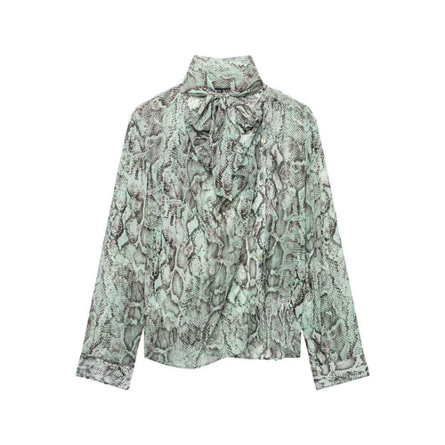 Damen Chiffonbluse mit Schleifenkragen und Schlangenprint Nord Taschen