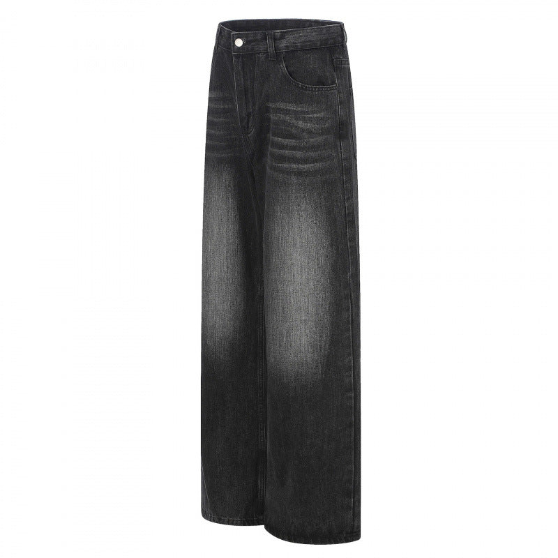 Damen Hochgeschnittene Weite Denim-Jeans mit weitem Bein und Vintage-Waschung Nord Taschen