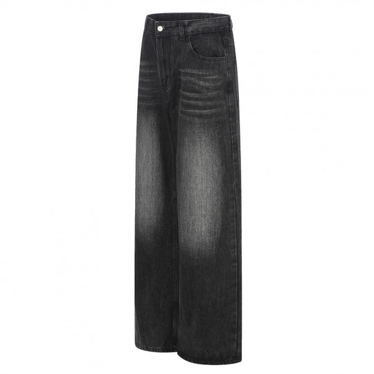 Damen Hochgeschnittene Weite Denim-Jeans mit weitem Bein und Vintage-Waschung Nord Taschen