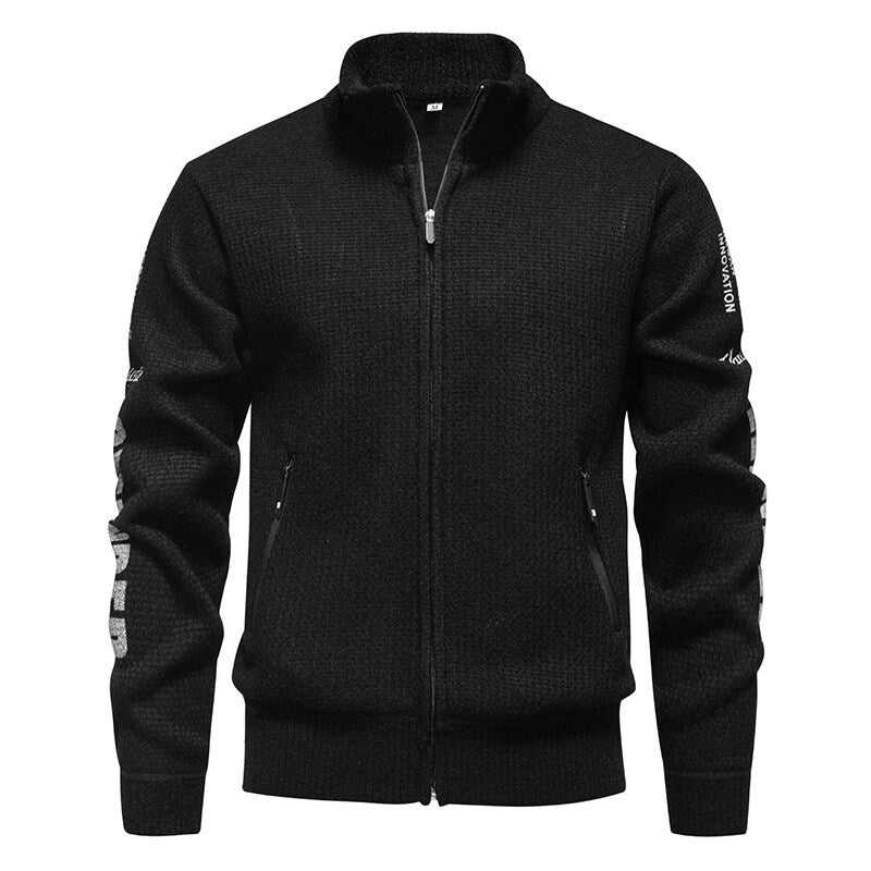 Herren Strukturierte Strickzipjacke mit Waffelstruktur, Stehkragen und Reißverschlusstaschen Nord Taschen