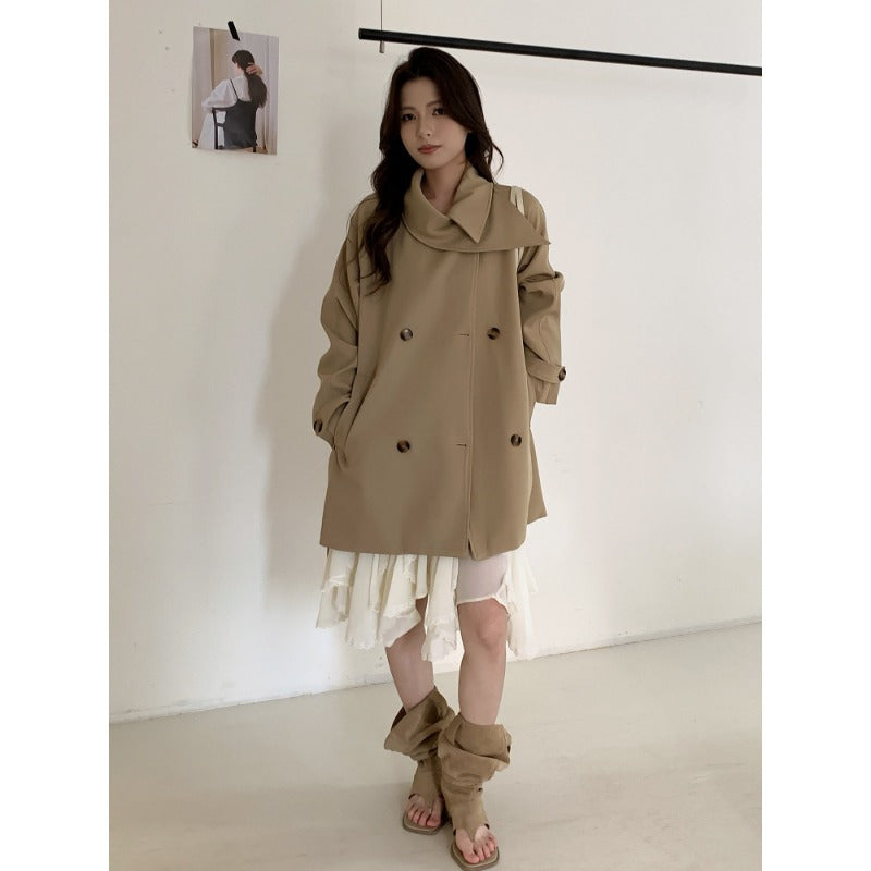 Damen Kurztrench mit extra weitem Revers, Raglanärmeln und Hornknopfdetails Nord Taschen