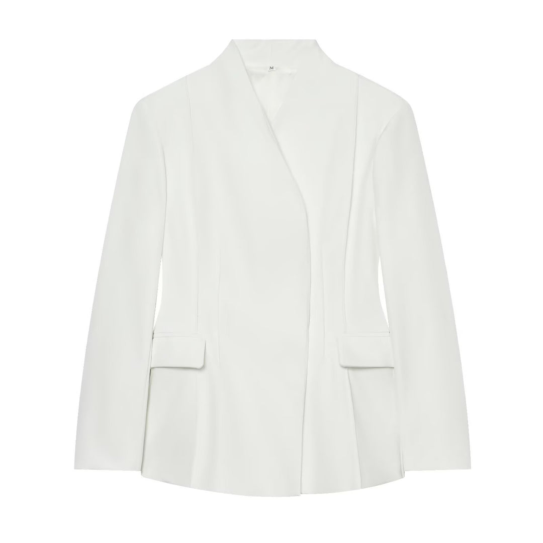 Damen Longline-Blazer mit schmalem Stehkragen und Pattentaschen Nord Taschen