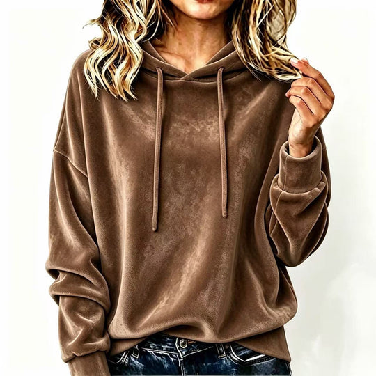 Damen Kuscheliger Samt-Kapuzenpullover im Oversize-Schnitt Nord Taschen