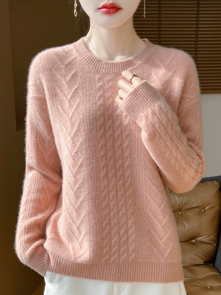 Damen Kurzpullover mit Zopfmuster, Rundhals und kaschmirähnlicher Weichheit Nord Taschen