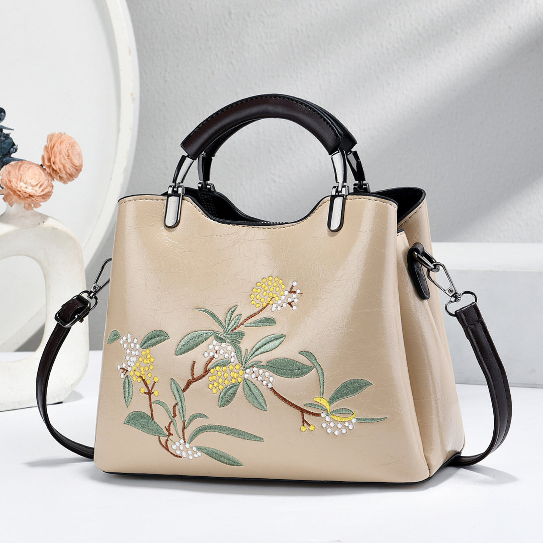 Damen Handtasche mit floraler Stickerei und abnehmbaren Schulterriemen Nord Taschen