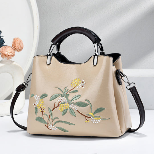 Damen Handtasche mit floraler Stickerei und abnehmbaren Schulterriemen Nord Taschen