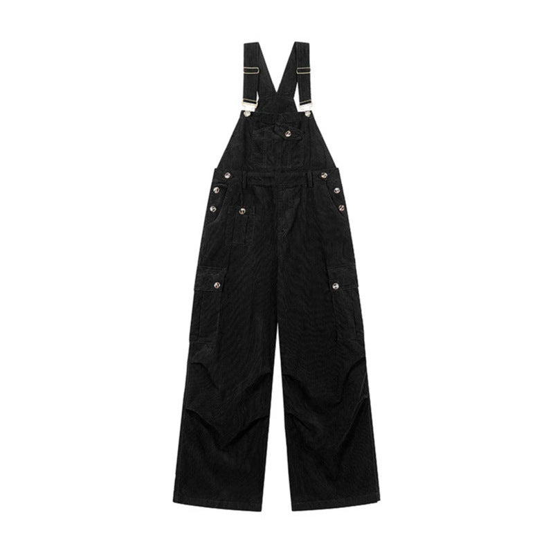 Damen Lässige Cord-Latzhose mit weitem Bein, Cargo-Taschen und verstellbaren Trägern Nord Taschen