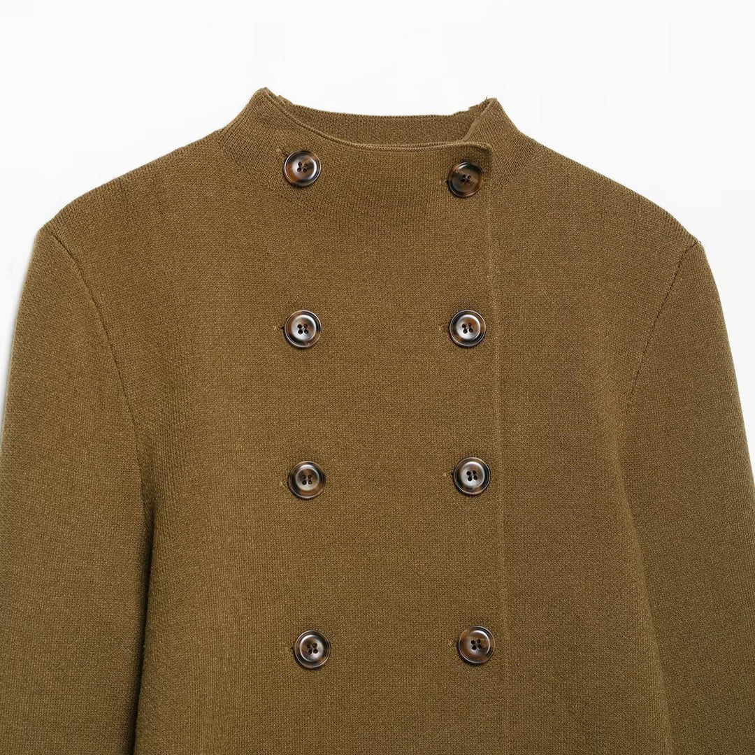 Damen Doppelreihige Cropped Strickjacke mit Stehkragen Nord Taschen