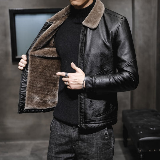 Herren Premium Kunstleder‑Fliegerblouson mit kontrastierendem Teddykragen und verdeckter Reißverschlussleiste Nord Taschen