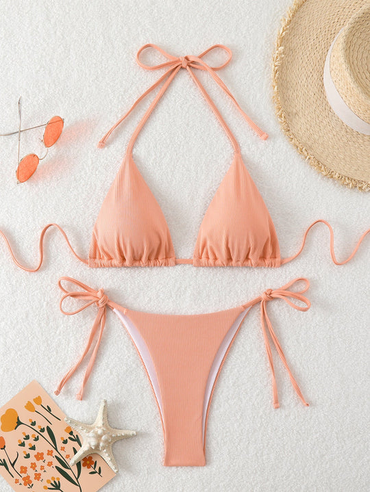 Damen Triangel-Bikini mit verstellbaren Riemen und raffinierten Details