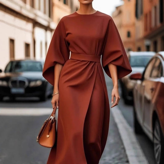 Damen Elegantes Maxikleid mit Befestigungsband und weitem Ärmel