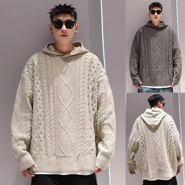 Herren Grobstrick Pullover mit Kapuze Nord Taschen