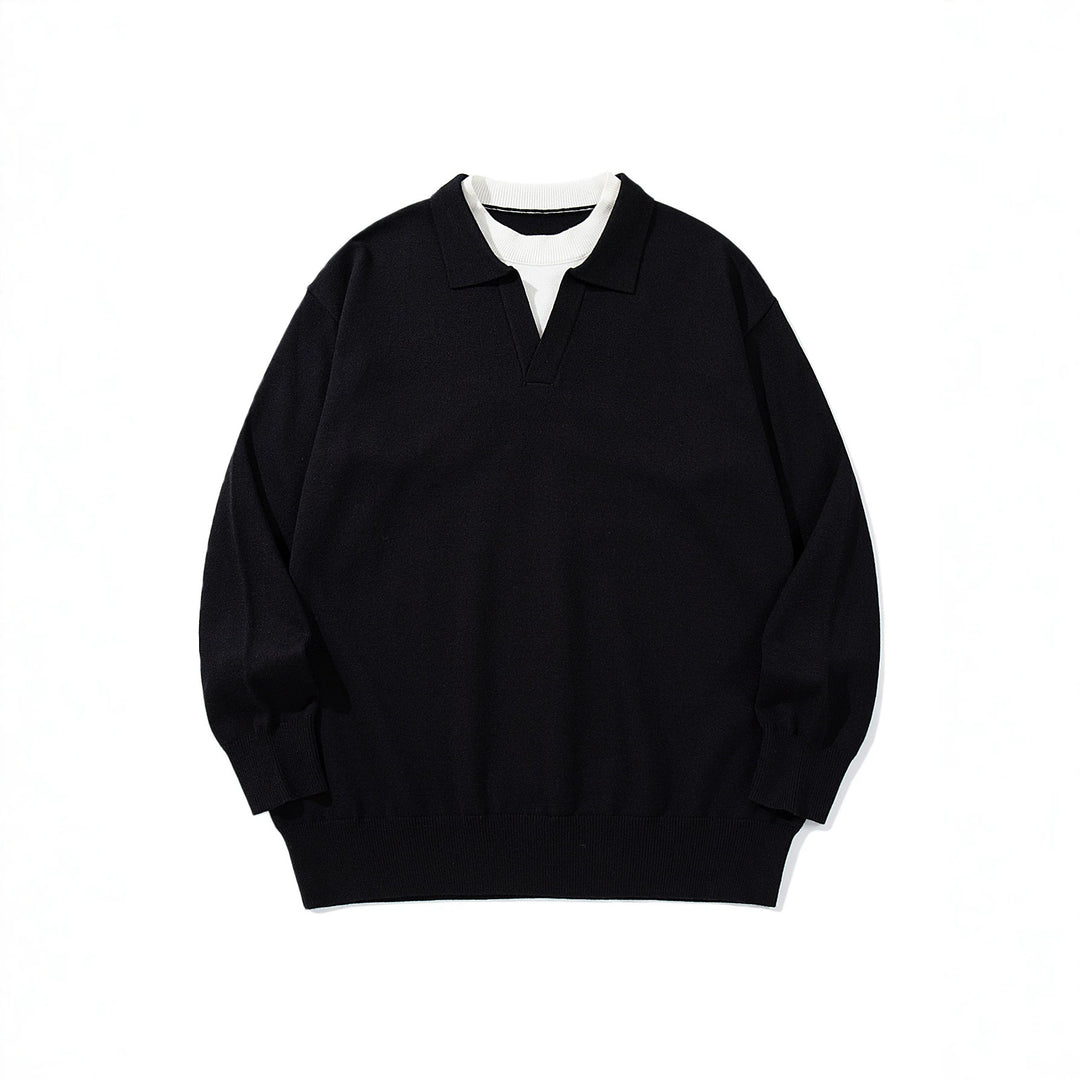 Unisex Feinstrick-Polo mit V‑Ausschnitt‑Cutout und integriertem Rollkragen-Layer Nord Taschen