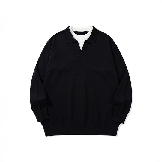 Unisex Feinstrick-Polo mit V‑Ausschnitt‑Cutout und integriertem Rollkragen-Layer Nord Taschen