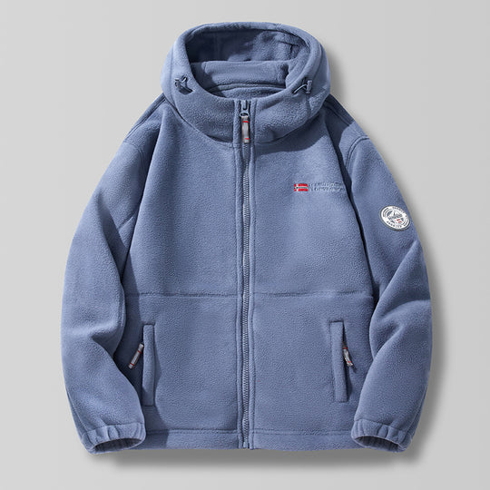 Herren Fleece-Kapuzenjacke mit Teddyfutter, hohem Kragen & durchgehendem Reißverschluss Nord Taschen