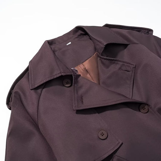 Damen Langer Taillierter Trenchcoat mit Bindegürtel und Doppelreihe Nord Taschen