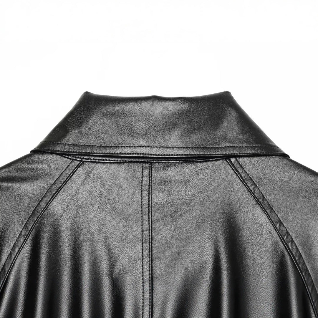 Damen Cropped Kunstlederjacke mit weitem Funnelkragen und doppelreihiger Knopfleiste Nord Taschen
