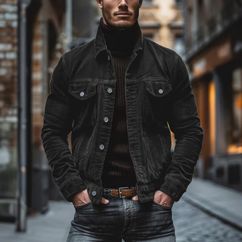 Herren Cordjacke mit tailliertem Schnitt und Druckknopfleiste Nord Taschen