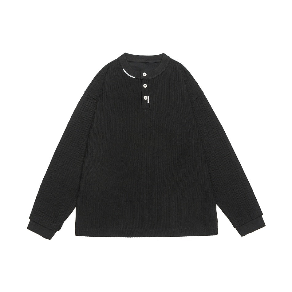 Unisex Gerippter Oversize-Henley-Pullover mit Knopfleiste Nord Taschen