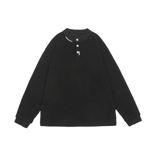 Unisex Gerippter Oversize-Henley-Pullover mit Knopfleiste Nord Taschen