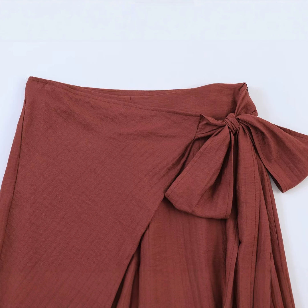 Damen Weite High‑Waist Palazzo‑Hose mit Wickelrock‑Optik und Taillenschleife Nord Taschen