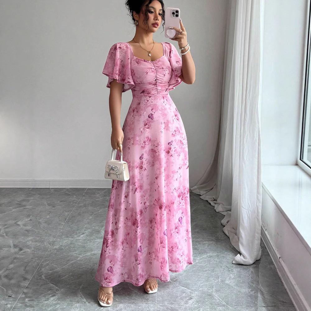 Damen Maxikleid mit fließendem Schnitt und romantischem Blumenmuster