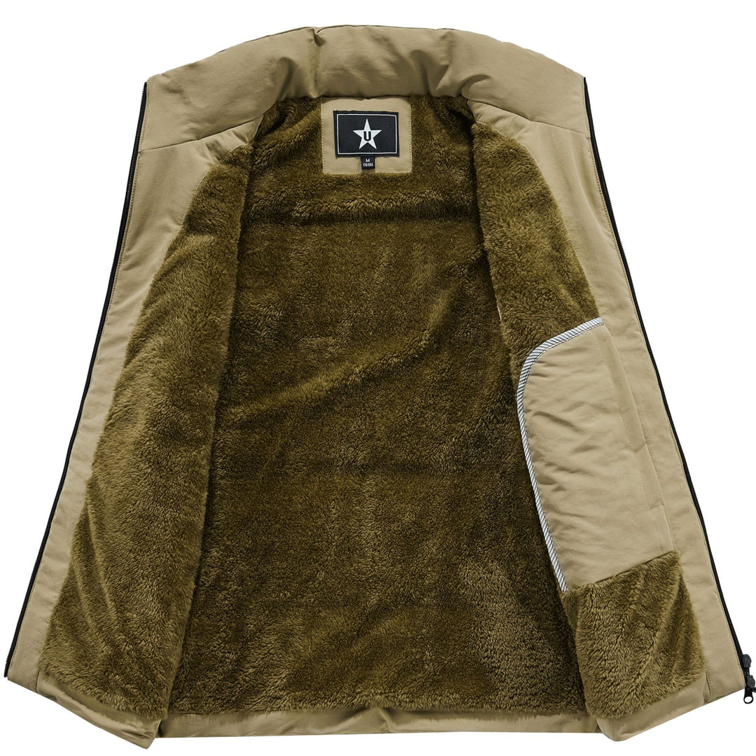 Herren Ärmellose Utility-Steppweste mit Teddyfutter und hohem Kragen Nord Taschen