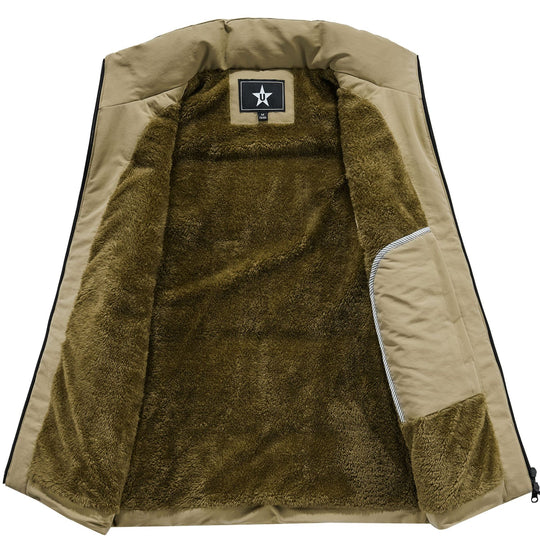 Herren Ärmellose Utility-Steppweste mit Teddyfutter und hohem Kragen Nord Taschen
