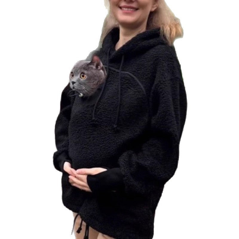 Damen Kapuzenpullover mit integrierter Katzenhöhle und extra weichem Fleece Nord Taschen