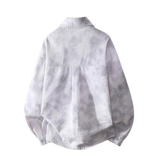 Unisex Oversize-Hemdjacke mit Batik-Effekt, Druckknopf‑Front und aufgesetzten Taschen Nord Taschen
