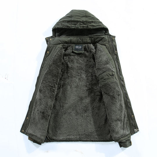 Herren Thermo-Parka aus robustem Canvas mit Teddyfleece-Innenfutter, Kapuze und Ärmeltasche Nord Taschen