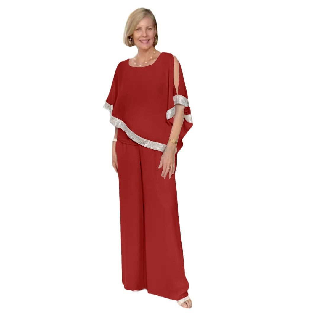 Damen elegantes Zweiteiler-Outfit mit luftiger Bluse und weitem Hosenstil Nord Taschen
