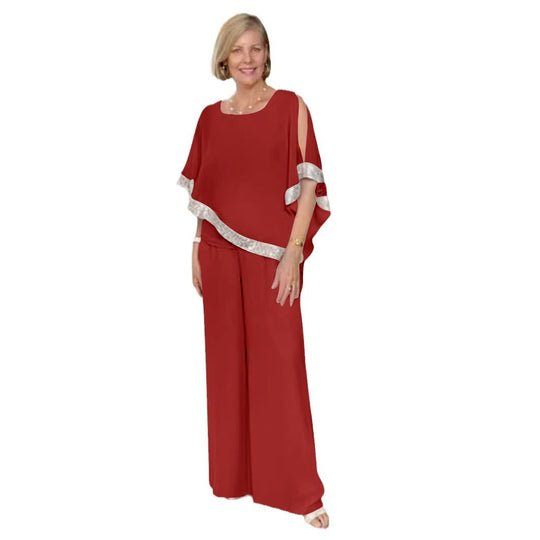 Damen elegantes Zweiteiler-Outfit mit luftiger Bluse und weitem Hosenstil Nord Taschen
