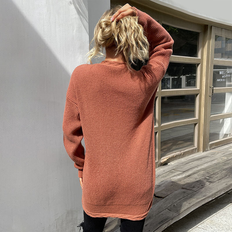 Damen Langer Offener Cozy-Cardigan aus Grobstrick mit aufgesetzten Taschen und entspanntem Fall Nord Taschen