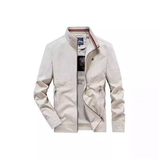 Herren Leichte Übergangsjacke mit Stehkragen, Frontreißverschluss und Innengrafik Nord Taschen