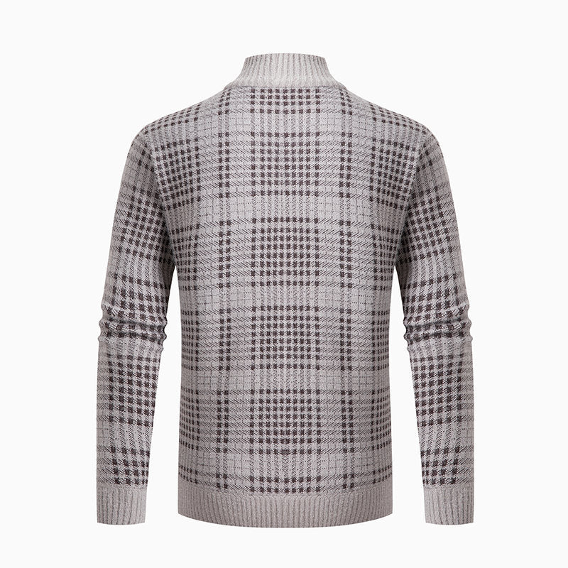 Herren Feinstrick-Zipcardigan mit Glencheck‑Muster, Stehkragen und Zwei‑Wege‑Reißverschluss Nord Taschen