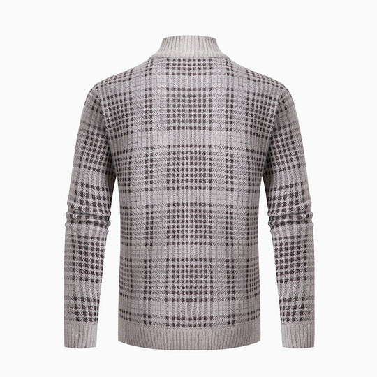 Herren Feinstrick-Zipcardigan mit Glencheck‑Muster, Stehkragen und Zwei‑Wege‑Reißverschluss Nord Taschen