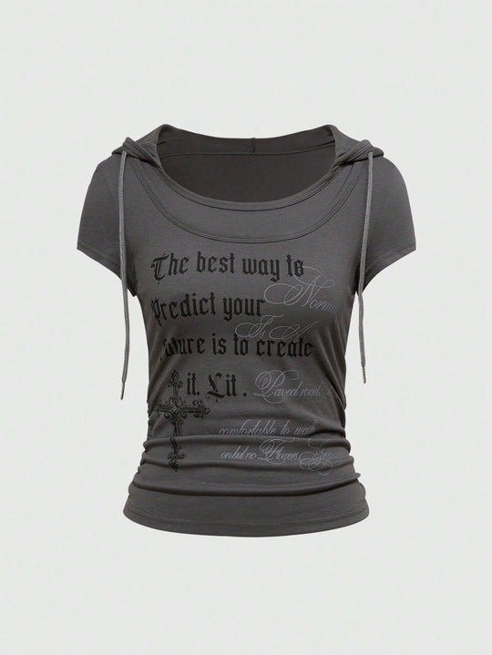 Damen Kapuzen-T-Shirt mit einzigartigem Schriftzug Nord Taschen
