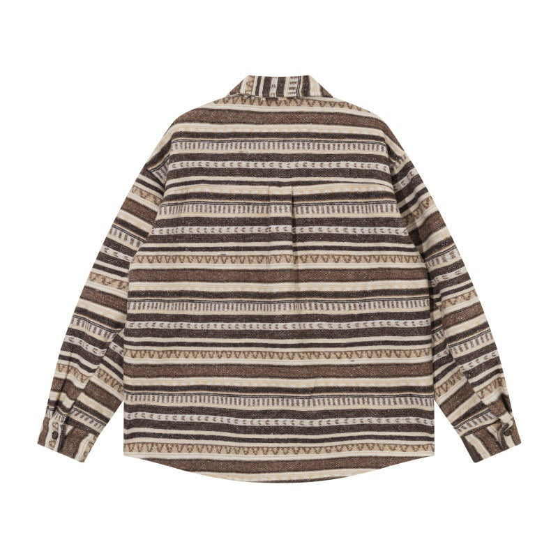 Unisex Oversize-Strickshirtjacke im Ethno‑Streifenmuster mit Pattentaschen Nord Taschen