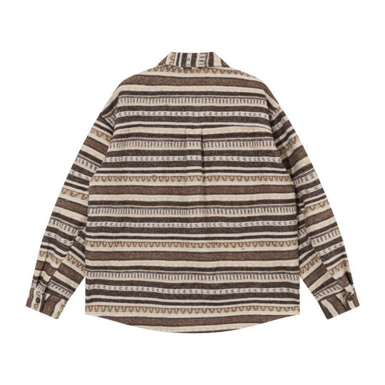 Unisex Oversize-Strickshirtjacke im Ethno‑Streifenmuster mit Pattentaschen Nord Taschen