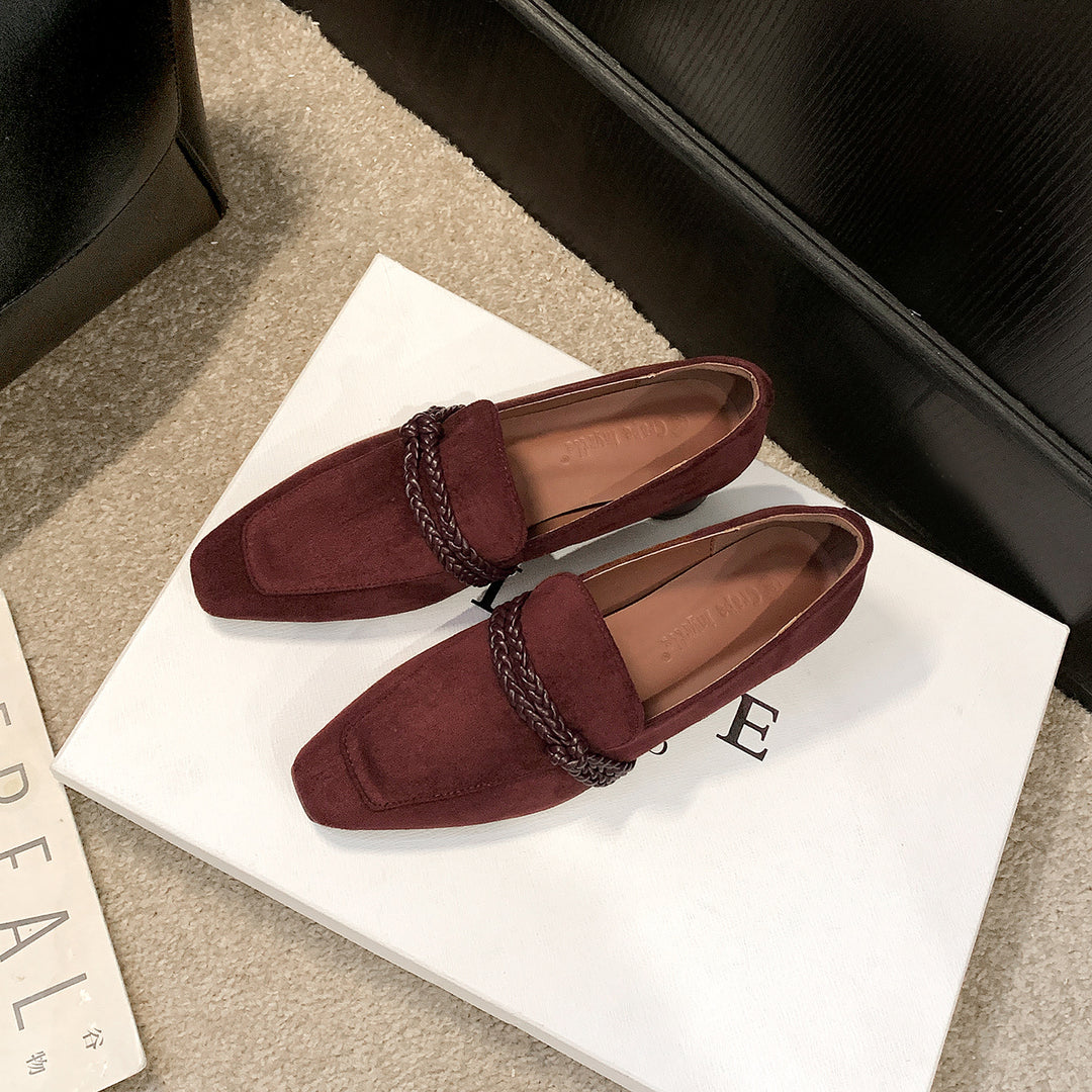 Damen Veloursleder-Loafer mit geflochtenem Riemendetail und niedrigem Blockabsatz Nord Taschen